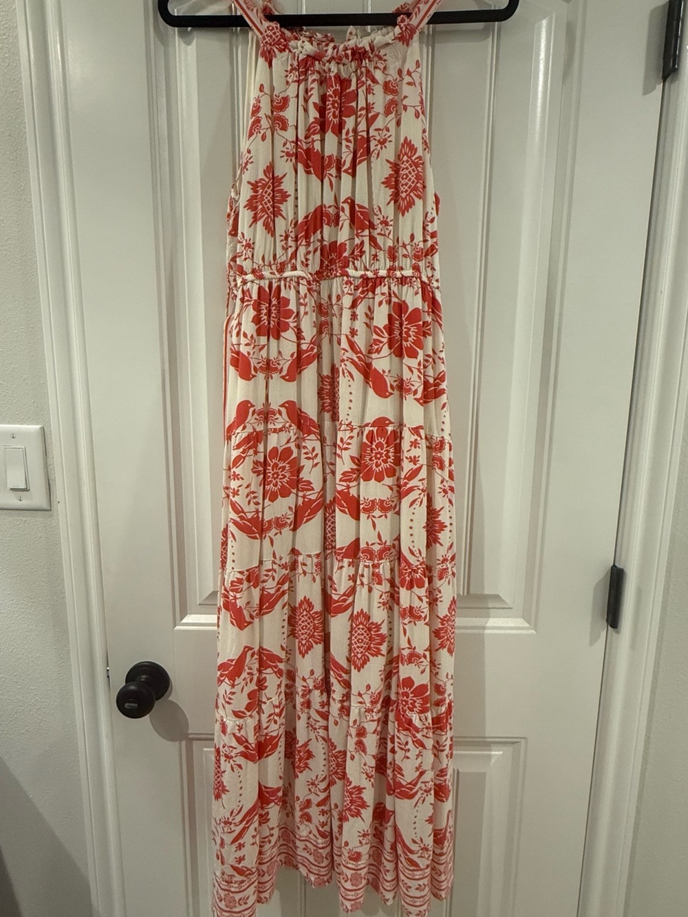 Blu Pepper Cream Midi Dress with Red Floral Print- sz L